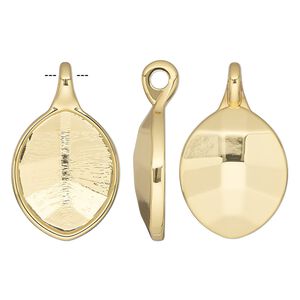 Pendant, Almost Instant Jewelry&reg;, gold-plated "pewter" (zinc-based alloy), 34x20.5mm leaf with 23x18mm faceted pure leaf glue-in setting and 3mm hole. Sold individually.