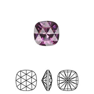 Fancy stone 1pk amethyst foil back, Crystal Passions&reg; 12mm rose cut cushion 4471