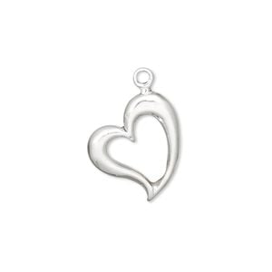 Charm, antiqued sterling silver 1pkg1, 17x15m open heart.