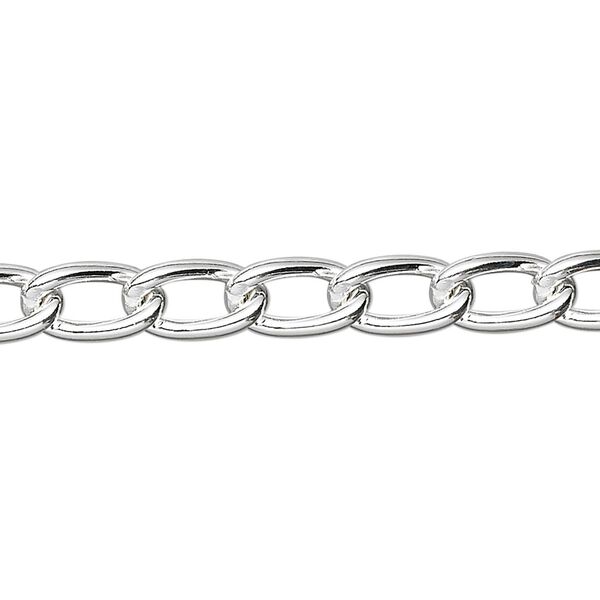 Chain 1pkg1 silver-plated curb, 6mm, steel 50 foot unfinished image number 0