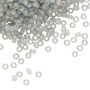 Seed bead, TOHO BEADS&reg;, glass, pkg/250g, #8 round, translucent frosted rainbow black diamond (TR-08-176AF).