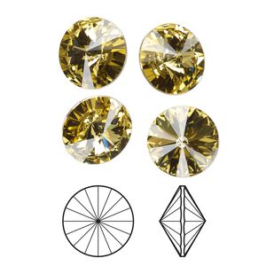 Chaton 144pk dark jonquil foil back, Swarovski&reg; 12mm rivoli 1122