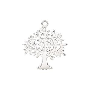 Drop, sterling silver, 22x21mm double-sided tree of life. Sold individually.