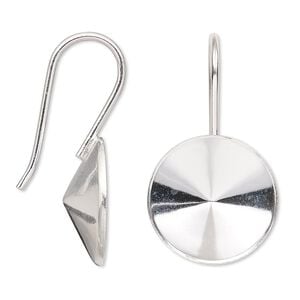 Ear wire Almost Instant Jewelry&reg; 1pkg2 sterling silver, 34mm / 18mm rivoli glue-in setting, 18 gauge 1 pair