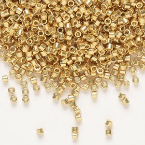 Seed bead, Delica&reg; 1pkg50g glass, #10 round, Duracoat&reg; opaque galvanized gold / outside dyed (DBM-1832)