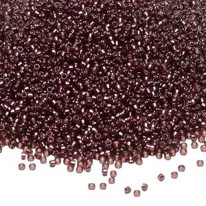 Seed bead, Miyuki 1pkg250g glass, #15 rocaille, Duracoat&reg; transparent silver-lined raisin / outside dyed (RR-4280)