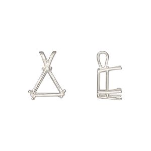 Pendant, Sure-Set&trade;, sterling silver, 10mm with 6-prong triangle basket setting. Sold individually.