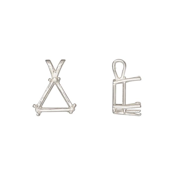 Pendant, Sure-Set&trade;, sterling silver, 10mm with 6-prong triangle basket setting. Sold individually. image number 0
