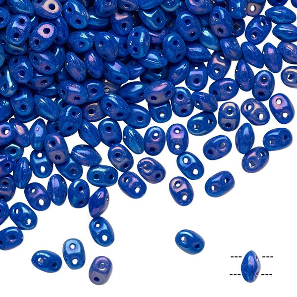 Bead, Preciosa Twin&trade;, Pressed Twin, Czech pressed glass, opaque rainbow cobalt, 5x2.5mm oval with (2) 0.7-0.8mm holes. Sold per pkg of 250-gram pkg. image number 0