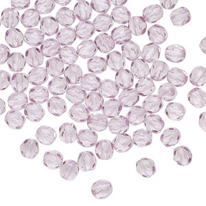 Bead, Czech fire-polished glass 1pkg100, translucent dipped d&eacute;cor lilac, 4mm faceted round.