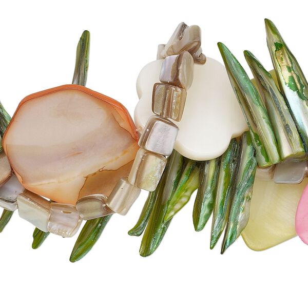 Mother-of-pearl shell 1pkg3, multi-shape bead mix 15 inch multicolored 7x6mm-40x30mm image number 0