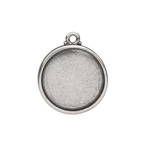 Drop, TierraCast&reg;, antique silver-plated pewter (tin-based alloy), 29mm round with poppy design, 25.5mm cabochon setting. Sold individually