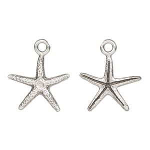 Charm, TierraCast&reg;, antique silver-plated pewter (tin-based alloy), 18x17mm 3D starfish. Sold per pkg of 20.