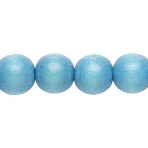 Bead 1pkg1, Taiwanese cheesewood (dyed / waxed), sky blue, 11-12mm round, 15-1/2 to 16 inches.