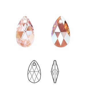 Drop 2pk light rose shimmer, Crystal Passions&reg; 16x9mm pendant pear 6106