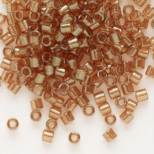 Seed bead, Delica&reg;, glass, pkg/50g, #8 round, translucent gold luster apricot topaz (DBL-0121).