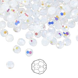 Bead 720pk white opal AB, Preciosa Czech crystal 4mm round