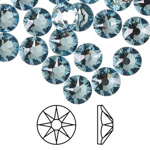 Flat back 12pk aquamarine foil back, Crystal Passions&reg; 8.412-8.672mm rose round SS40 2088