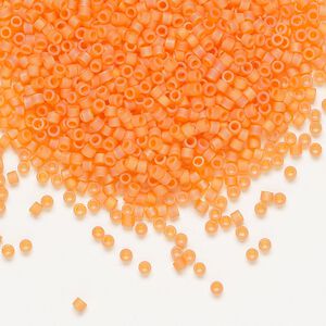 Seed bead, Delica&reg;, glass, pkg/50g, #11 round, translucent matte rainbow orange (DB-0855).