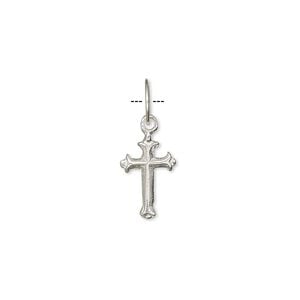 Drop, sterling silver, 12x8mm engraved cross. Sold per pkg of 6.