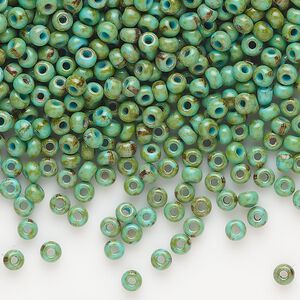 Seed bead, Preciosa Ornela, glass, opaque turquoise blue travertine, #8 rocaille. Sold per 500-gram pkg.