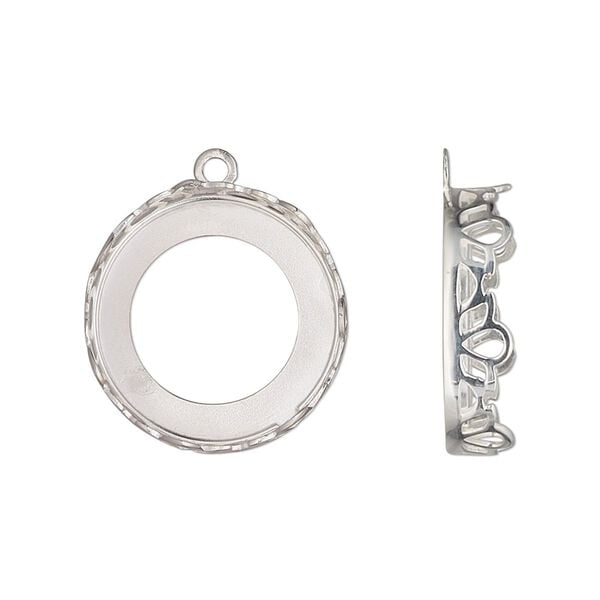 Drop, sterling silver, 19mm round with petal edge and open back with 18mm round cabochon bezel setting. Sold individually. image number 0