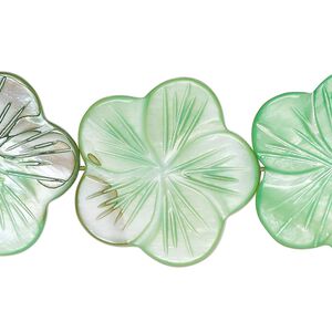 Mother-of-pearl shell 1pkg1, carved flat flower bead 15 inch shamrock 24x23mm-26x25mm