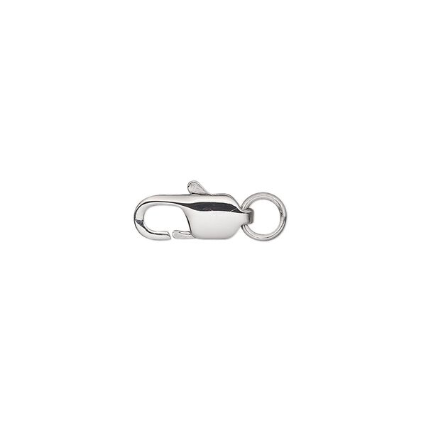 Clasp lobster claw 1pkg10, 13x5mm / 5mm closed jump ring, stainless steel 1-strand image number 0