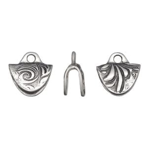 Crimp end, TierraCast&reg;, pewter (tin-based alloy), 15x12mm 2-sided with jardin design. Rich antiquing highlights the graceful swirl details. Sold per pkg of 20.