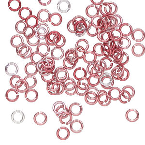Jump ring 1pkg100 aluminum, 4mm round, 20 gauge / 2.4mm inside diameter / pink
