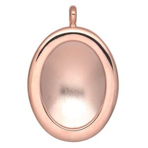 Pendant, Almost Instant Jewelry&reg;, copper-plated "pewter" (zinc-based alloy), 47x32mm single-sided oval with 30x22 oval setting. Sold individually.