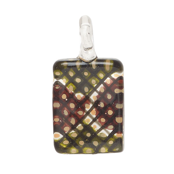 Focal, lampworked glass 1pkg1, opaque multicolored, 21x17mm-25x18mm single-sided rectangle with checkerboard pattern. image number 0