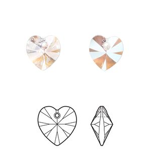 Drop 288pk crystal shimmer, Swarovski&reg; 10mm pendant heart 6228
