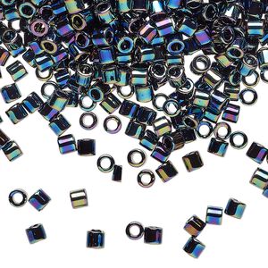 Seed bead, Delica&reg;, glass, pkg/7.5g, #8 round, opaque rainbow black (DBL-0005).
