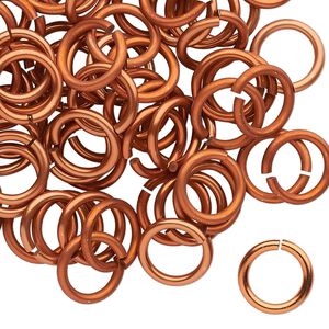 Jump ring 1pkg100 aluminum, 10mm round, 15 gauge / 7.2mm inside diameter / orange copper