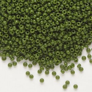 Seed bead, Miyuki, glass, pkg/25g, #11 rocaille, opaque avocado, (RR-501).