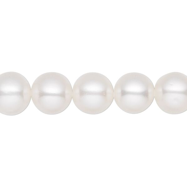 Pearl, White Lotus&trade;, cultured freshwater (bleached), white, 10-11mm semi-round, B- grade, Mohs hardness 2-1/2 to 4. Sold per 15-1/2" to 16" strand. image number 0