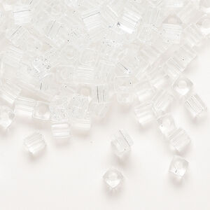 Seed bead, Miyuki 1pkg10g, glass, 3.5-3.7mm square, transparent clear (SB-131)