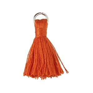 Tassel, cotton and imitation rhodium-finished steel, orange, 20-24mm mini tassel with 6mm open jump ring. Sold per pkg of 6.
