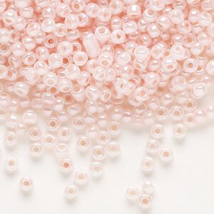 Seed bead, Dyna-Mites&trade;, glass, opaque ceylon pastel pink, #8 round. Sold per 1/2 kilogram pkg.