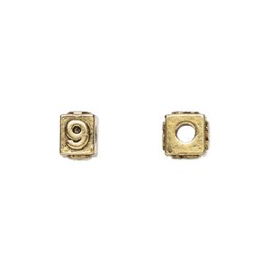Bead 1pkg4 gold-plated pewter, 8x6mm rectangle / number 9, antique Dione&reg;