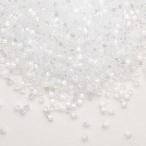 Seed bead, Delica&reg;, glass, pkg/50g, #11 round, opaque silk satin rainbow crystal white (DB-0670).