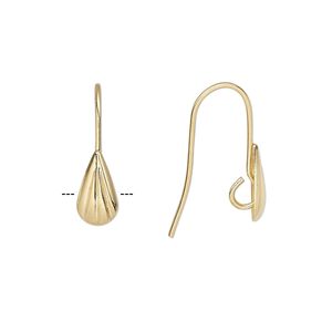 Ear wire fishhook 1pkg100 gold-plated, 20mm / 9x5mm corrugated teardrop / hidden open loop, 22 gauge brass 50 pair