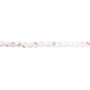 Bead, Czech fire-polished glass, opaque white AB, 3mm faceted round. Sold per 15-1/2" to 16" strand, approximately 130 beads.
