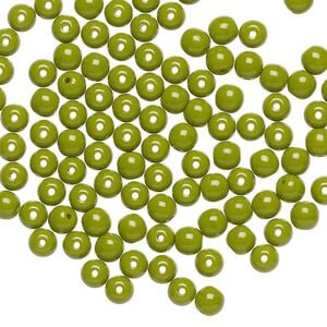 Bead, Preciosa Czech glass druk 1pkg100, opaque chartreuse, 4mm round.