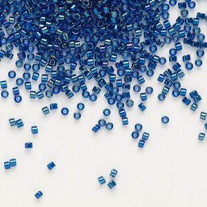 Seed bead, Delica&reg;, glass, pkg/7.5g, #11 round, opaque emerald-lined luster cobalt (DB-1763).