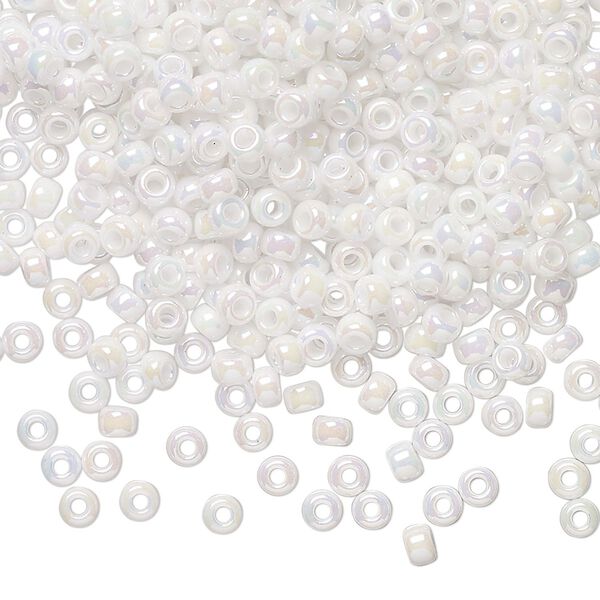 Seed bead, Miyuki, glass, pkg/250g, #8 rocaille, opaque rainbow chalk white, (RR-471). image number 0