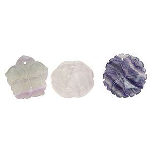 Rainbow fluorite / purple fluorite 1pkg3, top-drilled carved flower drop natural mix 28x23mm-34x29mm