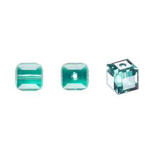 Bead 1pkg6 Caribbean green, Crystal Passions&reg; Regenerated 8mm cube 5601