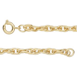 Chain 1pkg1 rope, 4mm triple / springring clasp, gold-finished steel 24 inch